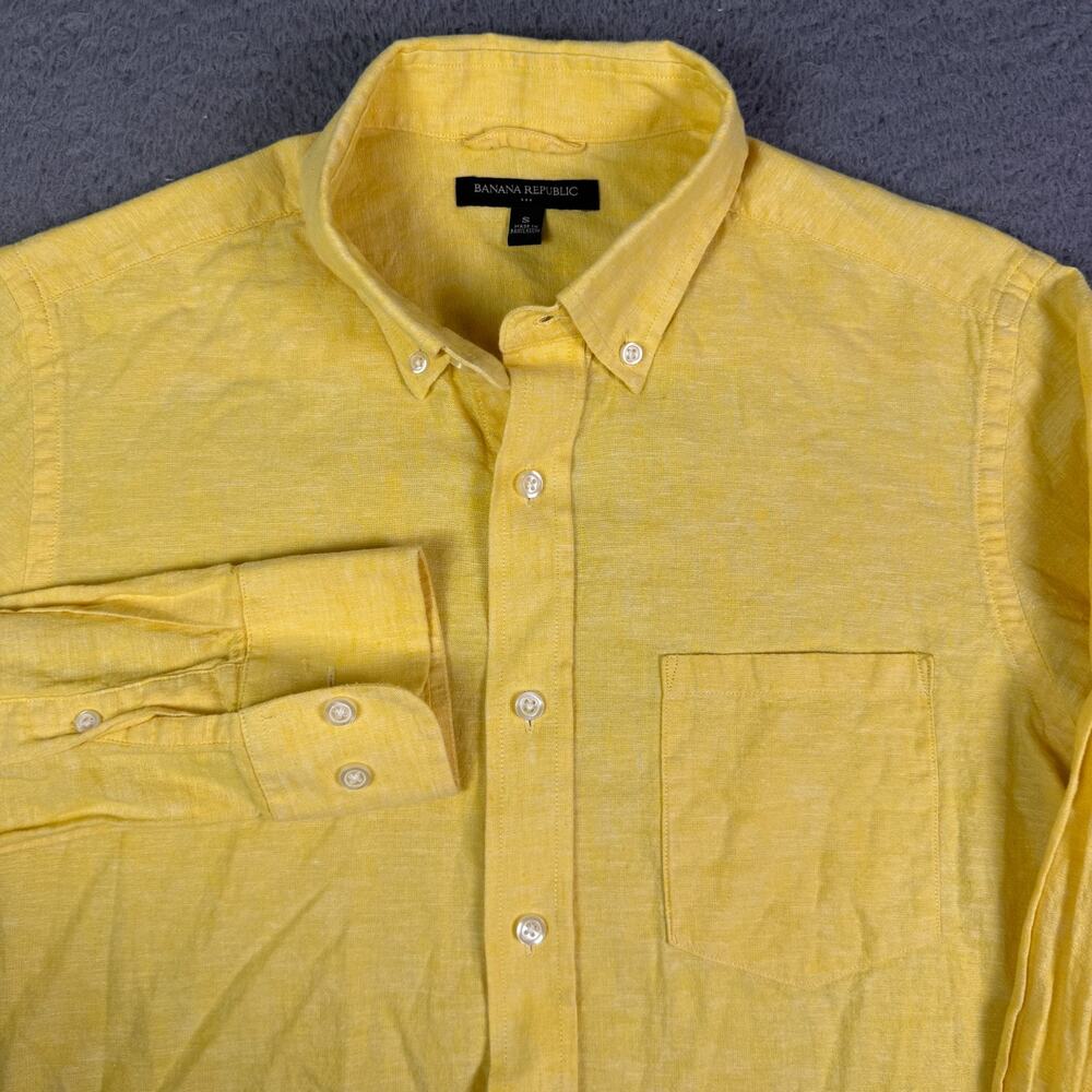 Banana Republic Shirt Mens S Marigold Long Sleeve Linen Blend Button Up Summer